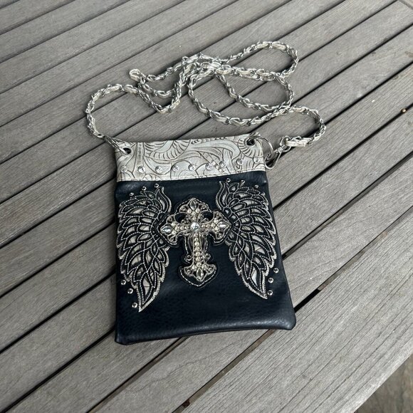 The Chic Bag Designer Crossbody Bag Embellished Angel Wings and Cross Small - Picture 5 of 8